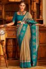 Ecru & Blue Banarasi Silk Paithani Silk