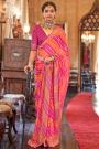 Pink & Orange Lehariya Georgette Embroidered Saree