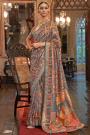 Grey Silk Patola  Printed & Embellished Saree