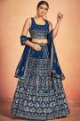 Ready To Wear Navy Blue Georgette Embroidered Lehenga Set