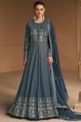 Dusty Blue Georgette Embroidered Anarkali Dress With Dupatta