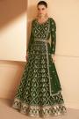 Forest Green Georgette Embroidered Anarkali Dress With Dupatta & Belt