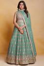Ready To Wear Dusty Sea Green Georgette Embroidered Anarkali Dress With Dupatta
