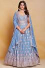 Ready To Wear Cornflower Blue Georgette Embroidered Anarkali Dress With Dupatta