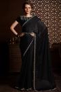 Black Silk Chiffon Stone Embellished Saree With Velvet Blouse & Belt