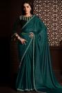 Teal Green Silk Chiffon Stone Embellished Saree With Velvet Blouse & Belt