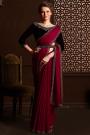 Red Silk Chiffon Stone Embellished Saree With Velvet Blouse & Belt