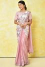Pre-Draped Quick Wear Light Pink Crepe-Silk Designer Embellished Saree With Belt