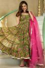 Ready To Wear Forest Green Chanderi Silk Printed Anarkali Dress