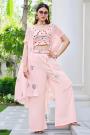 Ready To Wear Peach Pink Embroidered Georgette 3 Piece Indo-Western Attire