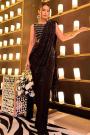 Pre-Draped Quick Wear Black Designer Lycra Saree With Sequined Net Pallu & Belt