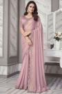Dusty Pink Georgette Embroidered Border Saree