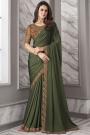 Forest Green Georgette Embroidered Border Saree