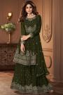 Forest Green Embroidered Georgette Peplum Style Sharara Suit