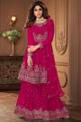 Fuchsia Pink Embroidered Georgette Peplum Style Sharara Suit