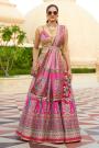 Pink & Multicolor Woven Silk Embroidered Lehenga Set With Belt