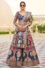 Navy Blue & Multicolor Woven Silk Embroidered Lehenga Set With Belt