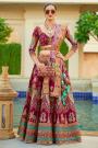Maroon & Multicolor Woven Silk Embroidered Lehenga Set With Belt