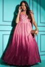 Ready To Wear Blush Pink Chinon Embroidered Designer Anarkali Gown