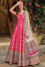Ready To Wear Pink Multicolor Patola Print Silk Anarkali Dress with dupatta & Sleeves
