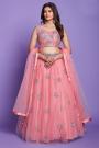 Ready To Wear Coral Net Embroidered Lehenga Set