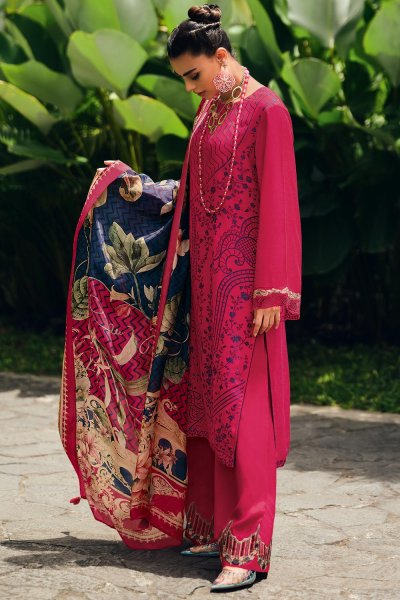 Deep Pink Cotton Woven & Embroidered Kurta Set