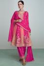 Pink & Peach Silk Embellished Flared Tunic Style Kurta Set