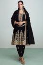 Black Silk Embellished Flared Tunic Style Kurta Set