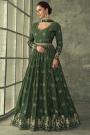 Forest Green Silk Anarkali Dress With Dupatta & Belt