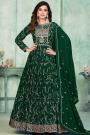 Bottle Green Georgette Embroidered Anarkali Dress