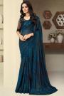 Prussian Blue Silk Embroidered Bordered Saree