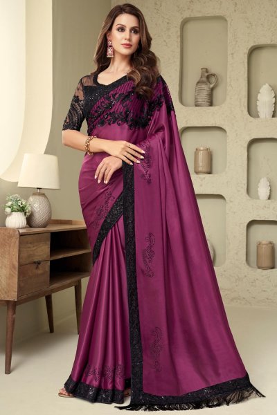 Mauve Silk Embroidered Bordered Saree Mauve Silk Embroidered Bordered Saree