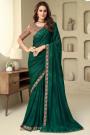 Bottle Green & Beige Silk Embroidered Bordered Saree With Jacket