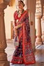 Navy Blue, Red, & Multicolor Silk Patola Print Saree With Belt