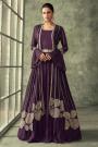 Plum Chinon Embroidered Anarkali Style Gown With Jacket