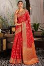 Bright Red Handloom Weaved Silk Saree