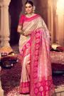 Cream & Pink Banarasi Silk Woven Saree