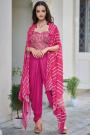 Ready To Wear Pink Satin Silk Top & Dhoti Pant Set With Organza Cape