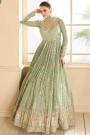 Olive Green Silk Embroidered Anarkali Dress With Dupatta