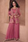 Rosewood Pink Chinon Silk 3 Piece Indo-Western Attire