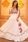 Ready To Wear White Embroidered Rayon Skirt & Top Set For Navratri