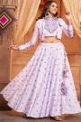 Ready To Wear Lavender Embroidered Jacquard Cotton Skirt & Top Set With Jacket For Navratri