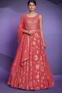 Ready To Wear Coral Georgette Embroidered Anarkali Dress With Dupatta