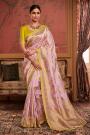 Lavender Pink Silk Zari Weaved Border Saree