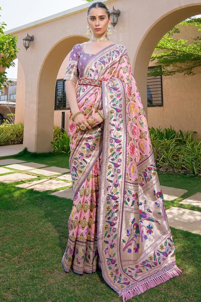 Lavender Banarasi Silk Woven Paithani Patola Saree