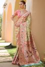 Blush Pink & Mint Green Banarasi Silk Woven Paithani Patola Saree
