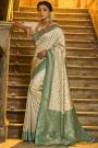 Ivory & Teal Green Silk Zari Weaved Saree