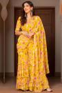 Ready To Wear Yellow Georgette Indo-Western 2 Piece Attire With Sharara & Attached Palu