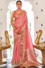 Coral Pink Silk Printed & Woven Paithani Saree
