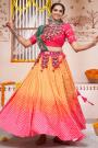 Ready To Wear Multicolor Printed & Embroidered Rayon Lehenga Set For Navratri With Belt